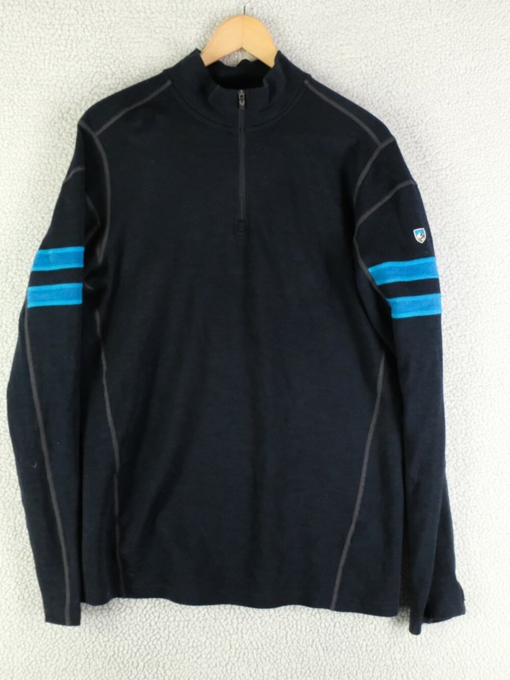 Kuhl Sweater Mens Medium Navy Blue Team Merino Wool 1/4 Zip Stretch Outdoor